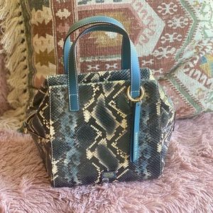 NWT Francis Valentine blue leather + snakeskin